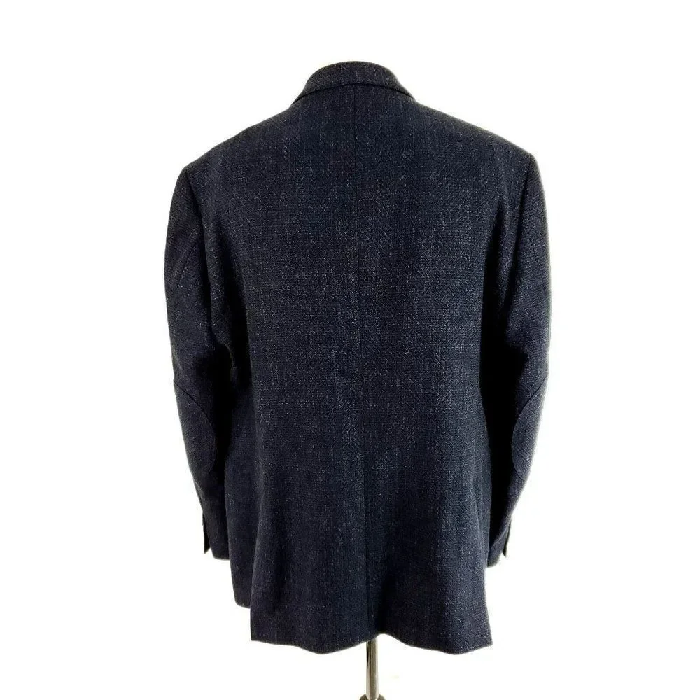 Joseph Abboud Comero Tweed Wool 2 Button Sport Coat 44R Blue Check Peak Lapel‎